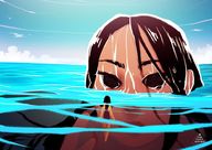 drawing gentle giantess color swimsuit ocean wet brunette swimming stare submerged