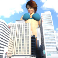 bikini gentle giantess city mega long_hair barefoot cleavage buildings brunette looking_down digital_render justanotherperson032