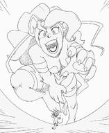 drawing monochrome cat_girl chase darkstalkers mouse_boy running_away looking_at_tiny felicia_(darkstalkers) emmacat64