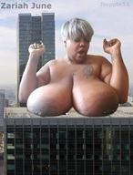 giantess collage nude city large_breasts destruction breast_crush grey_hair tattoo nepple11 zariah_june