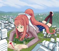 drawing giantess color destruction anime breast_crush stockings uniform giantwaifus monika monika_ddlc monika_dokidokiliteratureclub