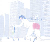 drawing giantess nude blushing city monochrome long_hair crying ponytail bondage unknown_artist spanking outdoors chained crowds