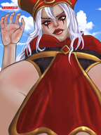 drawing giantess white_hair color red_eyes looking_down world_of_warcraft point_of_view looking_at_viewer kasumikills whitemane sally_whitemane inquisitor