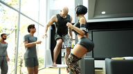black_hair butt clothed multiple_sizes boots amazon short_shorts size_comparison top digital_render fater bare_midriff