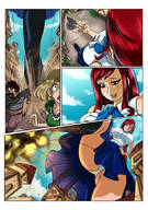 drawing giantess upskirt comic color long_hair destruction huge_breasts red_hair looking_down fairy_tail panels running_away erza_scarlet bryan_lobdell