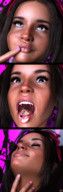 vore tongue mouth saliva brunette brown_eyes shrunken_people open_mouth fingers manicure panels digital_render vorifax