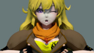 giantess crush blonde large_breasts clothed blood breast_crush death shrunken_man digital_render rwby yang_xiao_long between_breasts notsocasualgts