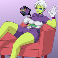 drawing color cleavage dbz shrunken_man dragonballz green_skin between_breasts broly chirai cheelai
