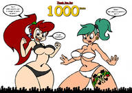 drawing giantess color swimsuit cleavage green_hair red_hair giantesses crowds drsgrowth