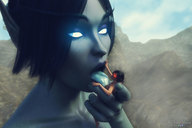 nude vore licking short_hair world_of_warcraft unwilling glowing_eyes blood_elf looking_at_tiny digital_render madamemaeve void_elf