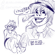 drawing monochrome barefoot soles looking_down noodle gorillaz coffinpaws