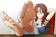 drawing color long_hair toes barefoot soles blood brunette foot_crush shrunken_people sumeragi_lee_noriega camerarius mobile_suit_gundam_00