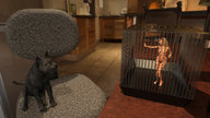 nude cat shrunken_woman trapped caged digital_render