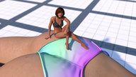 swimsuit barefoot brunette shrunken_woman on_body digital_render