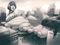 drawing giantess city monochrome destruction barefoot resizestuff