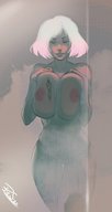 drawing white_hair panties color large_breasts shrunken_man against_glass resizestuff