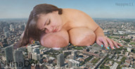 giantess collage nude city mega large_breasts brunette lying_down nepple11 ninadoll