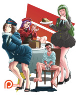 drawing giantess large_breasts clothed shrinking mini_giantess uniform shrunken_man teasing giantesses spokle misato_katsuragi