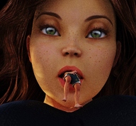vore green_eyes brunette shrunken_man no_background digital_render mouseyman