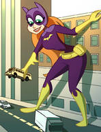 drawing gentle giantess city mega color long_hair handheld buildings gloves street red_hair boots bus mask batgirl vehicles costume belt dc_comics caiman2 dc_super_hero_girls