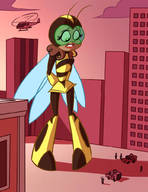 drawing giantess wings city mega color long_hair armor buildings helicopter brunette gloves street police boots vehicles dark_skin costume helmet looking_at_tiny dc_comics caiman2 bumblebee dc_super_hero_girls