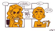drawing vore comic monochrome sweat sitting drinking freckles nervous dialogue imminent_vore spittyart cheyenne_(spittyart)