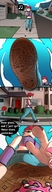 drawing color green_eyes jeans shoes low_angle red_hair hand reaching unaware shrunken_woman shoe_crush kim point_of_view mspaintgts catherine_the_titan mansquishers