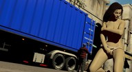 giantess black_hair truck ripped_clothing covering_breasts digital_render covering_pussy randomthug