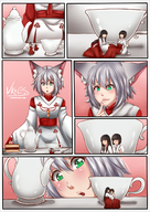 drawing white_hair black_hair color green_eyes shrunken_women vkelis
