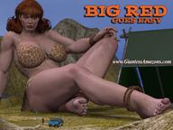 giantess large_breasts barefoot brunette muscles vehicles ilayhu red_nails leopard_print looking_at_tiny digital_render tent giantessamazons