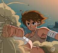 giantess destruction barefoot sweat short_hair kick outdoors pedroruizart ankle_tape