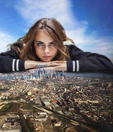 giantess collage giga city brunette lying_down tattoo rings looking_at_viewer