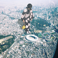giantess collage city mega brunette stadium asian looking_down kyojingirls