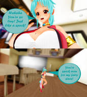 micro large_breasts blue_hair ponytail shrunken_woman looking_down skimpy_clothing digital_render ruru myriad_colors_phantom_world sad-bag musaigen_no_fantomu_warudo