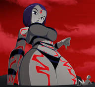 drawing giantess mega color large_breasts handheld low_angle raven teen_titans thighs point_of_view ripped_clothing skimpy_clothing dc_comics anon ravenravenraven between_breasts