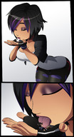 breasts drawing gentle giantess comic black_hair color clothed licking handheld gloves asian shrunken_man jacket disney no_background gogo_tomago big_hero_6 ravenravenraven hiro_hamada hair_streak