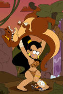 drawing giantess large_breasts barefoot dinosaur fighting shrunken_man thighs cave_woman rescue leopard_print tyrannosaurus_rex leopard_print_bikini the_loud_house cavewoman