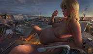 nude city blonde long_hair destruction unknown_artist sitting belly pinned outdoors under_foot bigbig