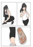 drawing giantess crush comic black_hair clothed in_shoe running shrunken_man cruel sneakers