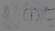 drawing giantess vore city monochrome barefoot butt_crush lips shrunken_men sketch between_toes daisy_dukes kononiko