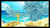bikini drawing tail claws beach smiling short_hair shrunken_man diving outdoors freckles running_away mouse_ears apeiron-macro