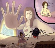 drawing giantess micro clothed unaware running shrunken_people sofia impaled slap dofus gulivette mosquito on_arm on_skin theproky arm_hair arm_landscape