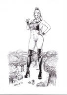drawing crush monochrome long_hair blood ponytail boots bottomless looking_down hand_crush forest outdoors trees bracelet
