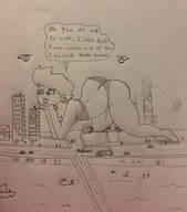 drawing giantess city monochrome underwear