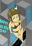 bikini drawing giantess city brunette high_angle short_hair outdoors flip_flops