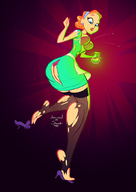 drawing growth high_heels underwear red_hair short_hair nylons ripped_clothing hairband no_background