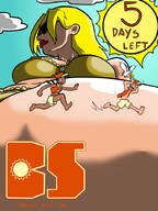 bikini drawing giantess blonde long_hair unknown_artist running advertisement sunglasses outdoors chasing bronze_skin