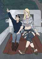 drawing growth long_hair mini_giantess sitting looking_down ripped_clothing pointing tight_clothing gubblenub