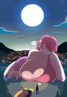 giantess pink_hair short_hair looking_down vehicles freckles thaddeusmcboosh sweat_drop covered_eyes