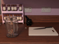 nude climbing shrunken_woman trapped jar tinies knife digital_render sayju cutting_board
